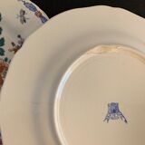 11 flat plates Rooster with Peonies, Gien earthenware