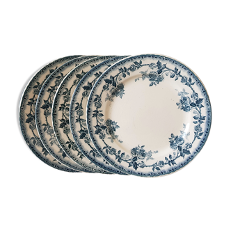 Set of 5 old blue flat plates H.B.&Cie