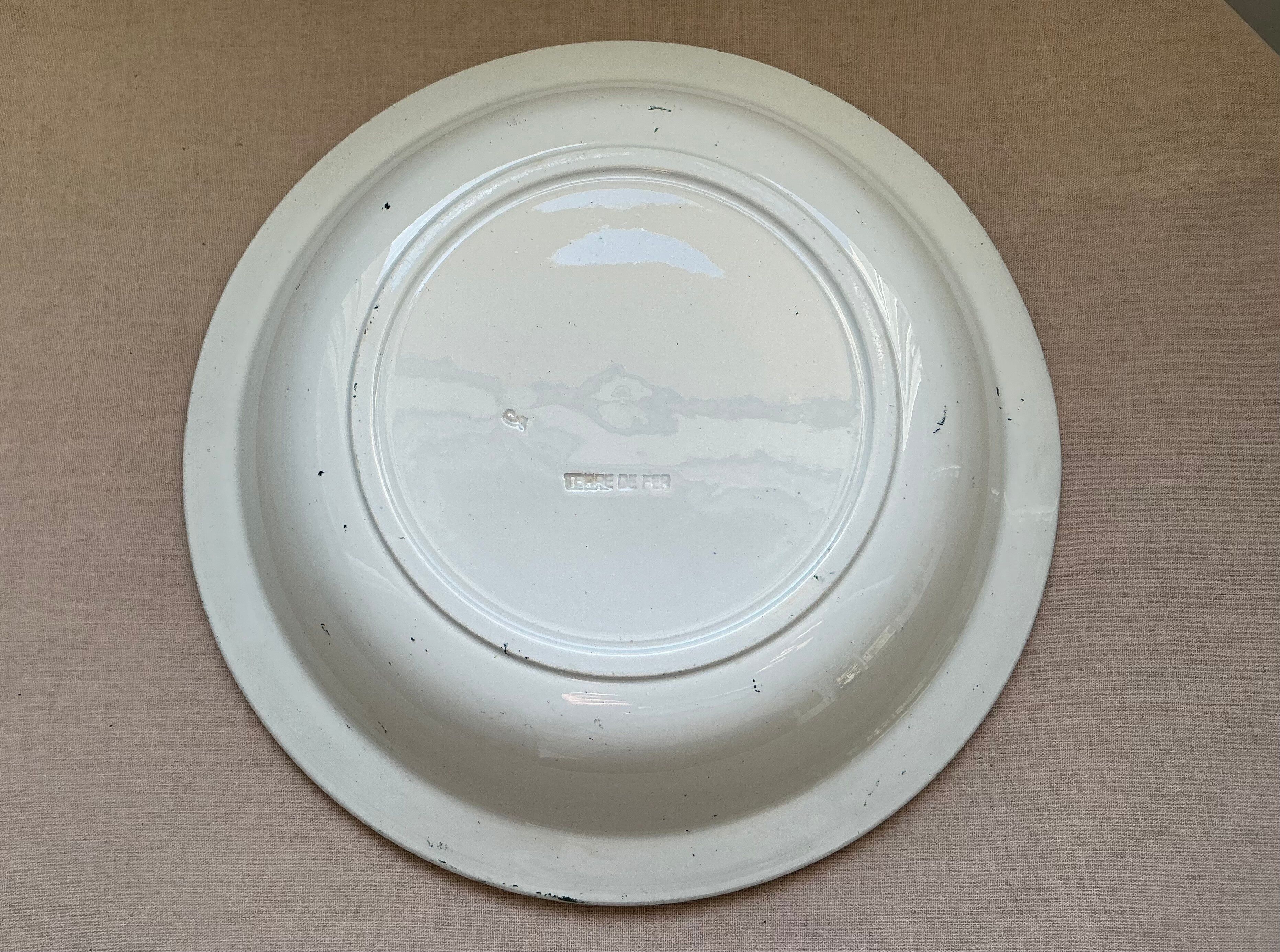 Old hollow dish, Ironstone, green floral decoration, 28 cm.