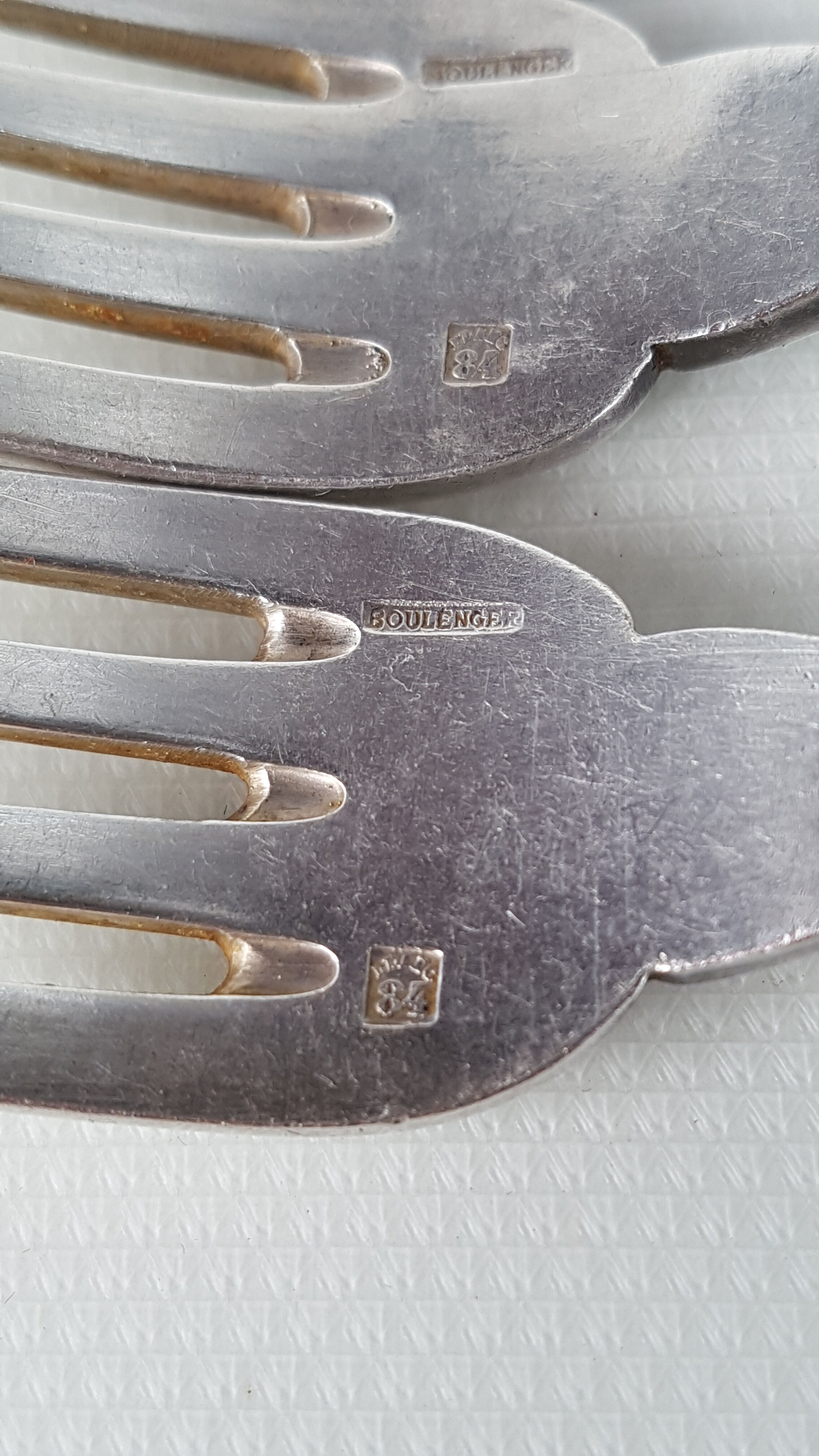 6 silver metal table forks by Boulenger, early 20th century