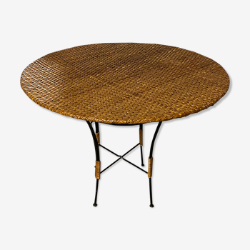 1960S vintage wrought iron and wicker table