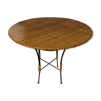 1960S vintage wrought iron and wicker table