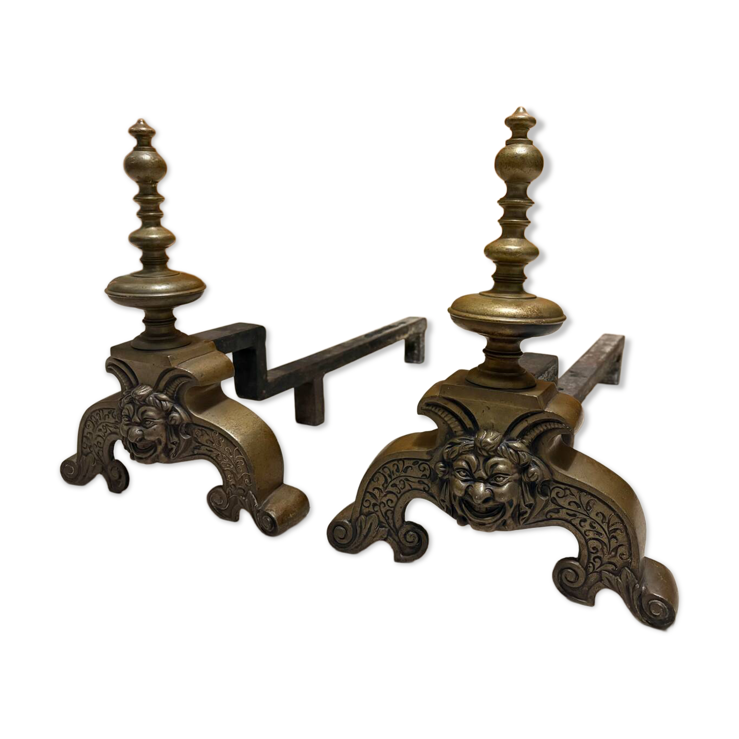 Pair of antique bronze andirons - period 1870/1900