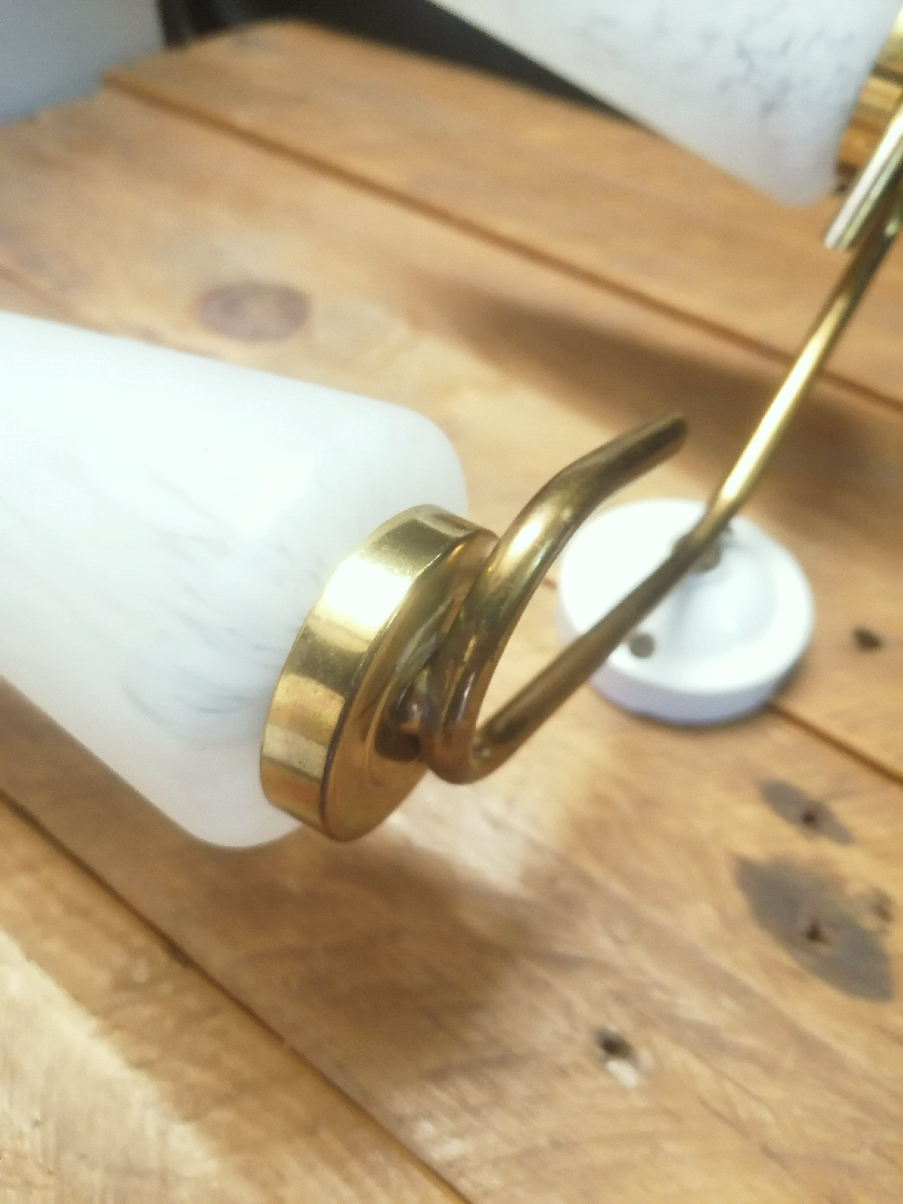 Double wall sconce in brass, porcelain and speckled glass 1950