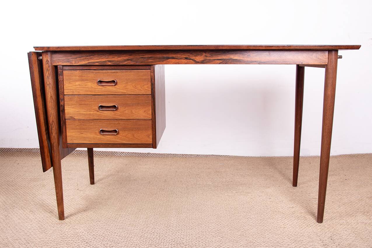 Danish extendable desk, Rosewood and Brass, model OS 51, Arne Vodder.