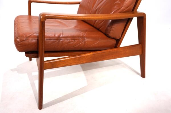 Fauteuil en cuir teck Komfort par Arne Wahl Iversen, 1960