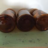 Lot of three pots of old amber brown apothecary