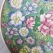 Plate china porcelainE enamelled family pink Lotus + Brand