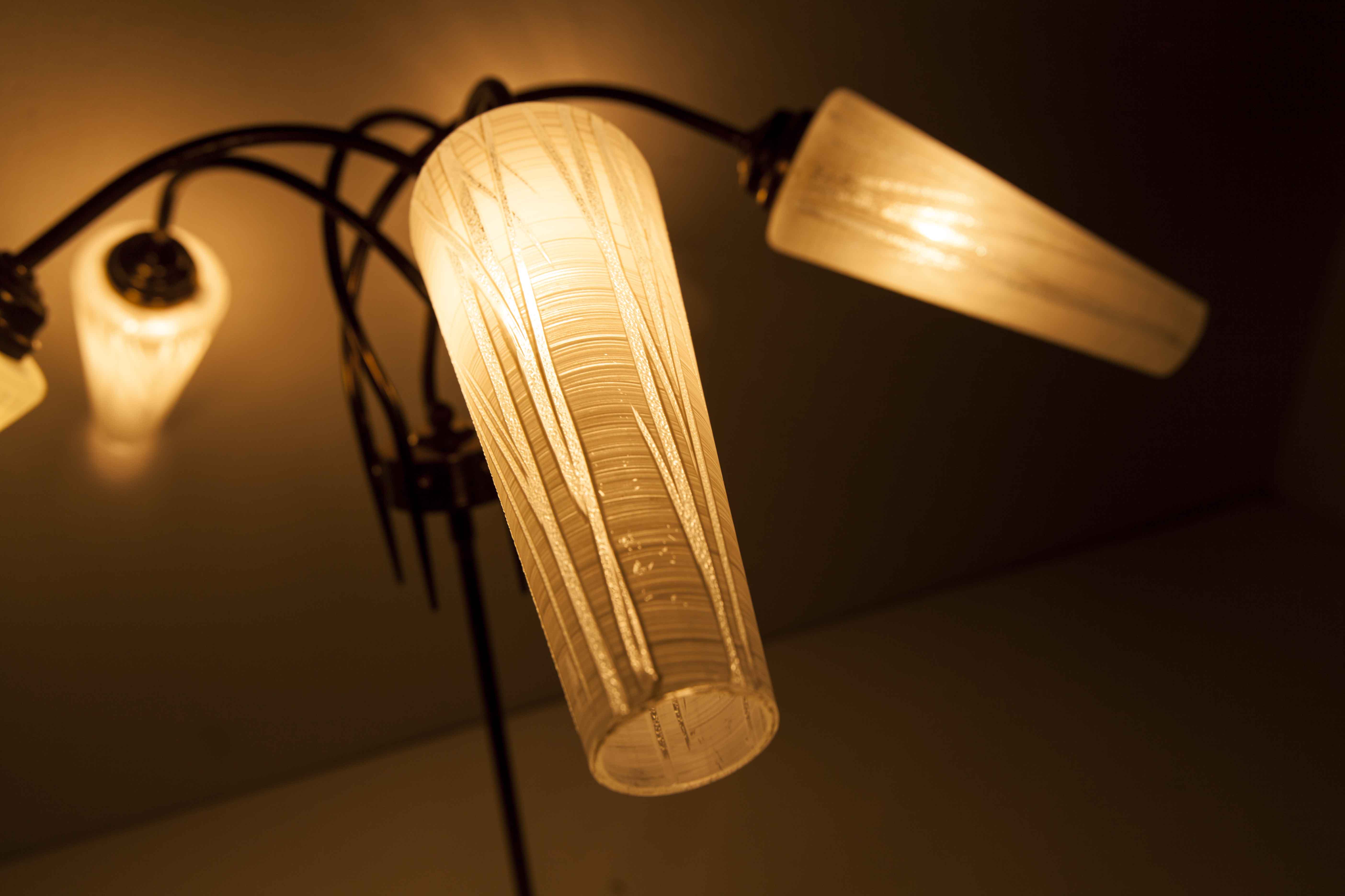 5-branched opaline brass chandelier 60's