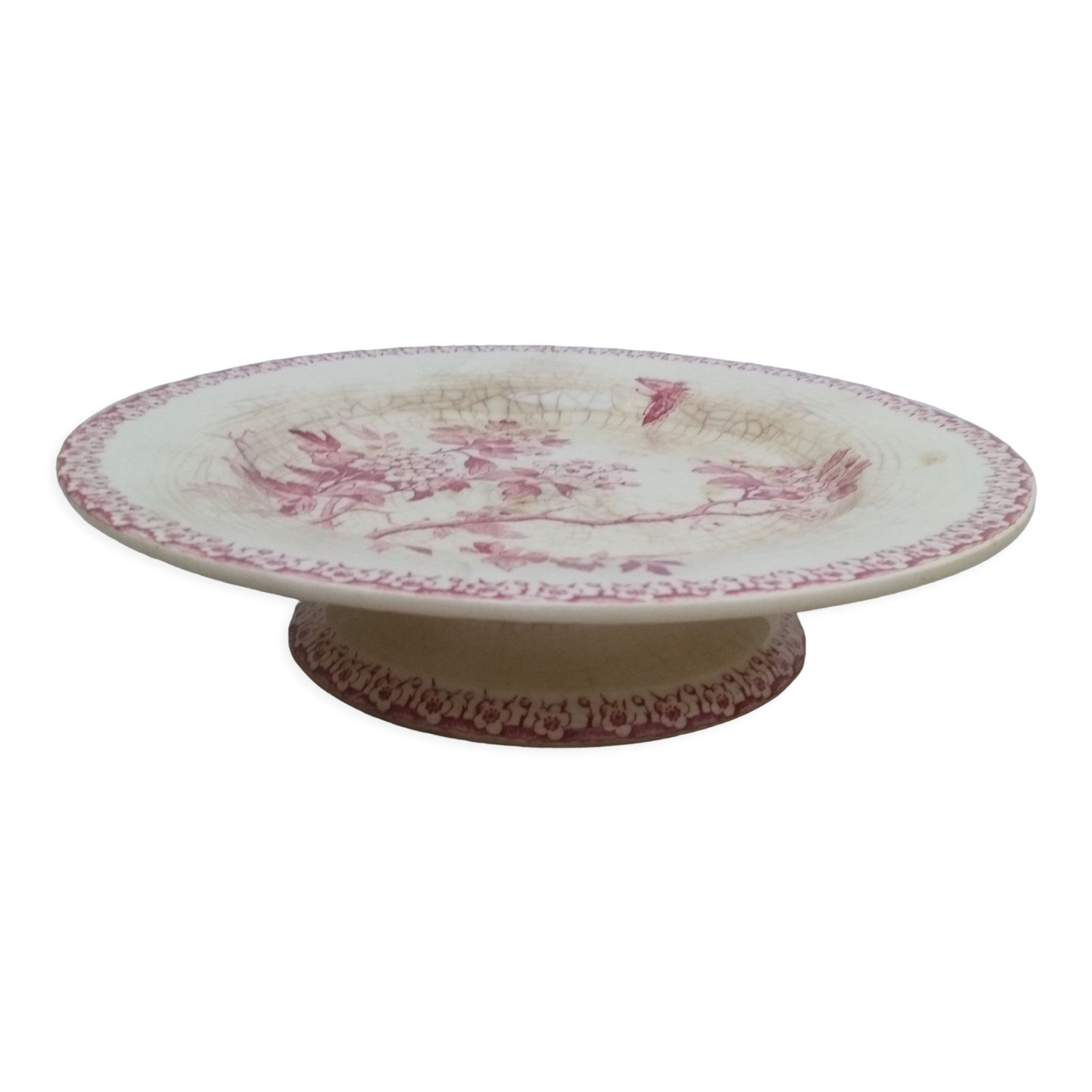 Cake dish on foot in iron earth of Gien model Pink hawthorn