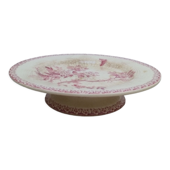 Cake dish on foot in iron earth of Gien model Pink hawthorn