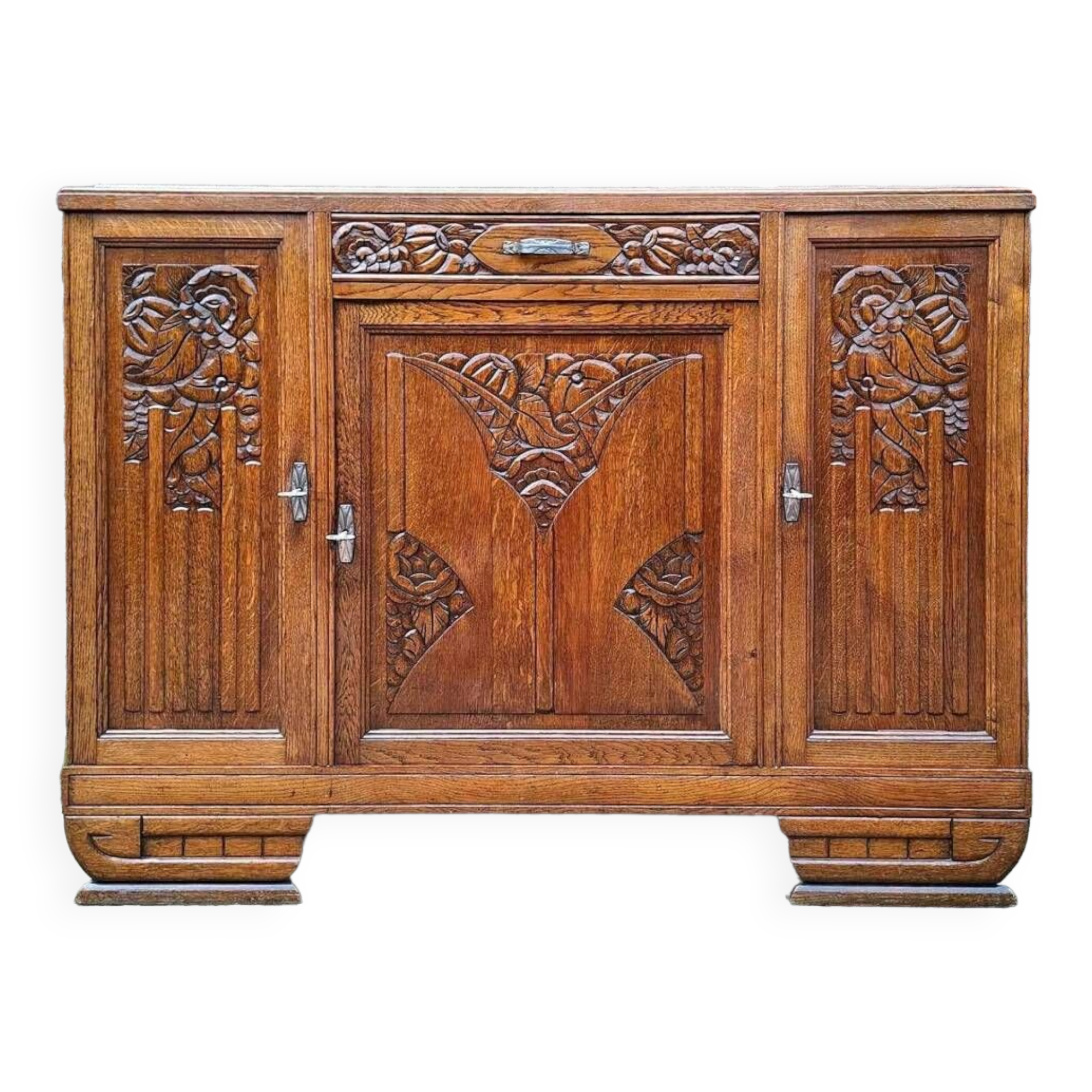 Art deco sideboard marble top, old buffet furniture, vintage dresser