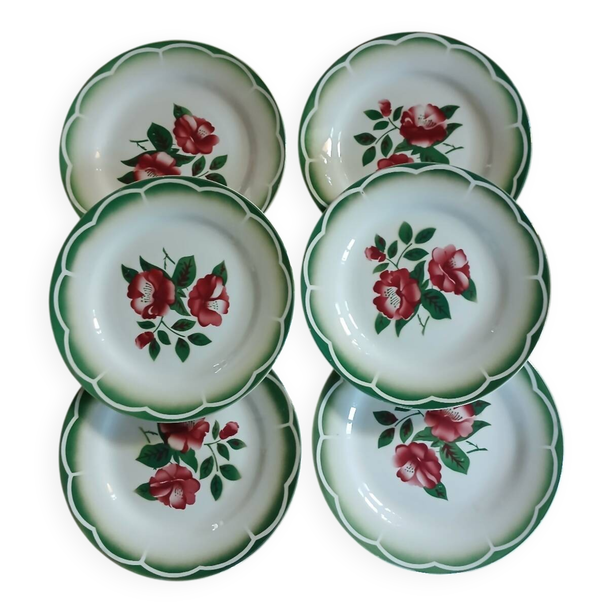 6 antique dessert plates from Digoin and Sarreguemines