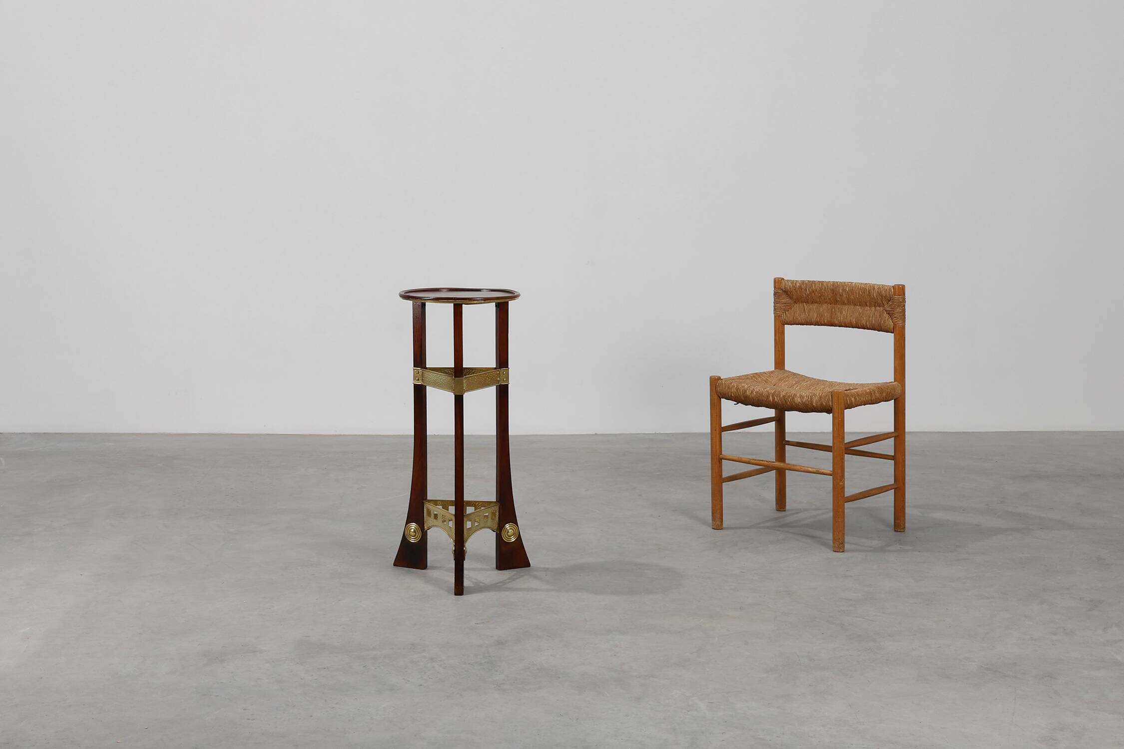 Art Nouveau Pedestal in wood and brass, Belgium, ca. 1910