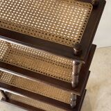 Vintage wooden shelf with cane, colonial style, 4 levels.