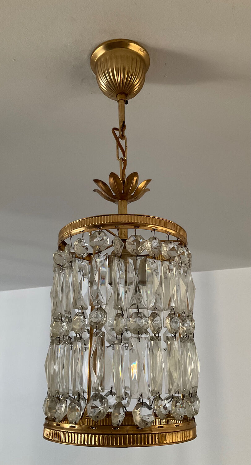 Lustre vintage lanterne doré à pampilles