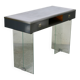 Modernist console, 1960s, glass base, wooden and fabric top.