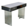Modernist console, 1960s, glass base, wooden and fabric top.