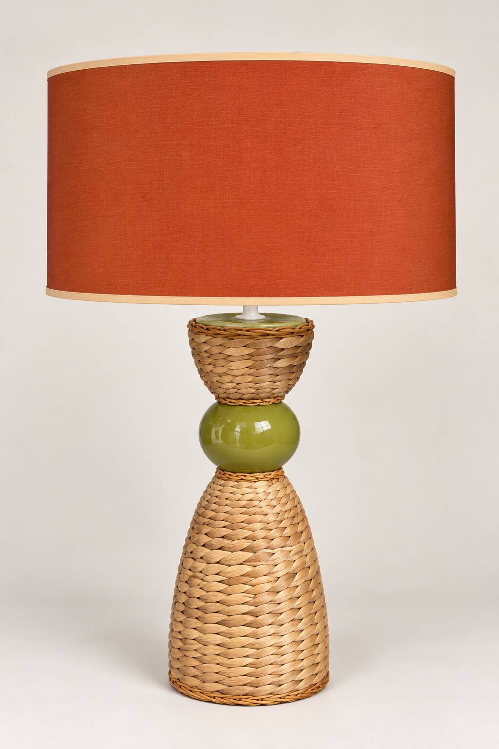 Large vintage sculptural lamp from the 60s/70s – olive green ceramic & very fine fibres.