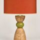 Large vintage sculptural lamp from the 60s/70s – olive green ceramic & very fine fibres.