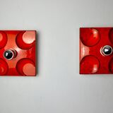 Pair of Fat Lava wall lamps by Hustadt Leuchten, Red ceramic, Germany, 1960