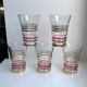 Set of 5 red and gold spiral water glasses 50-60s