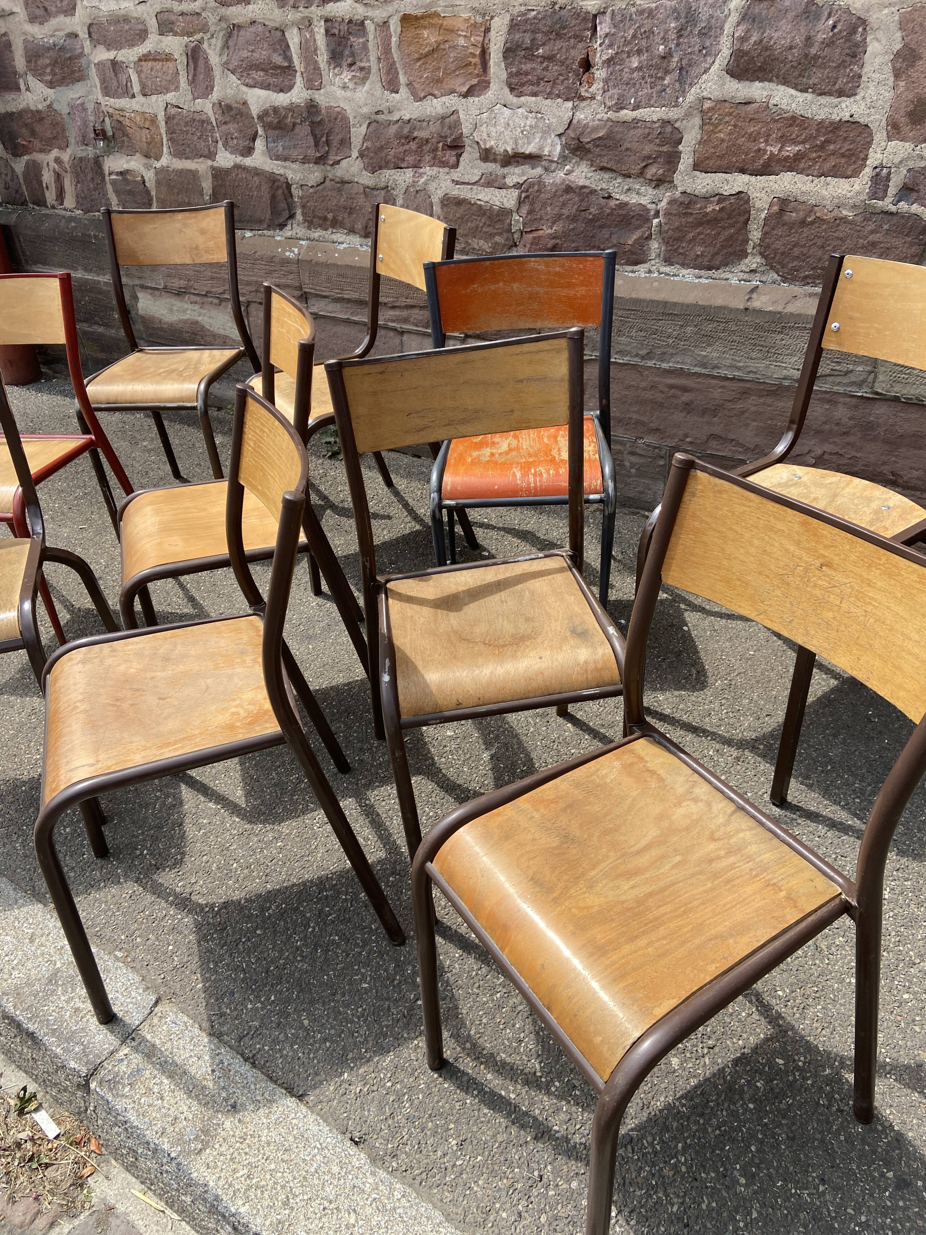 Set of 10 mismatched industrial chairs vintage mullca