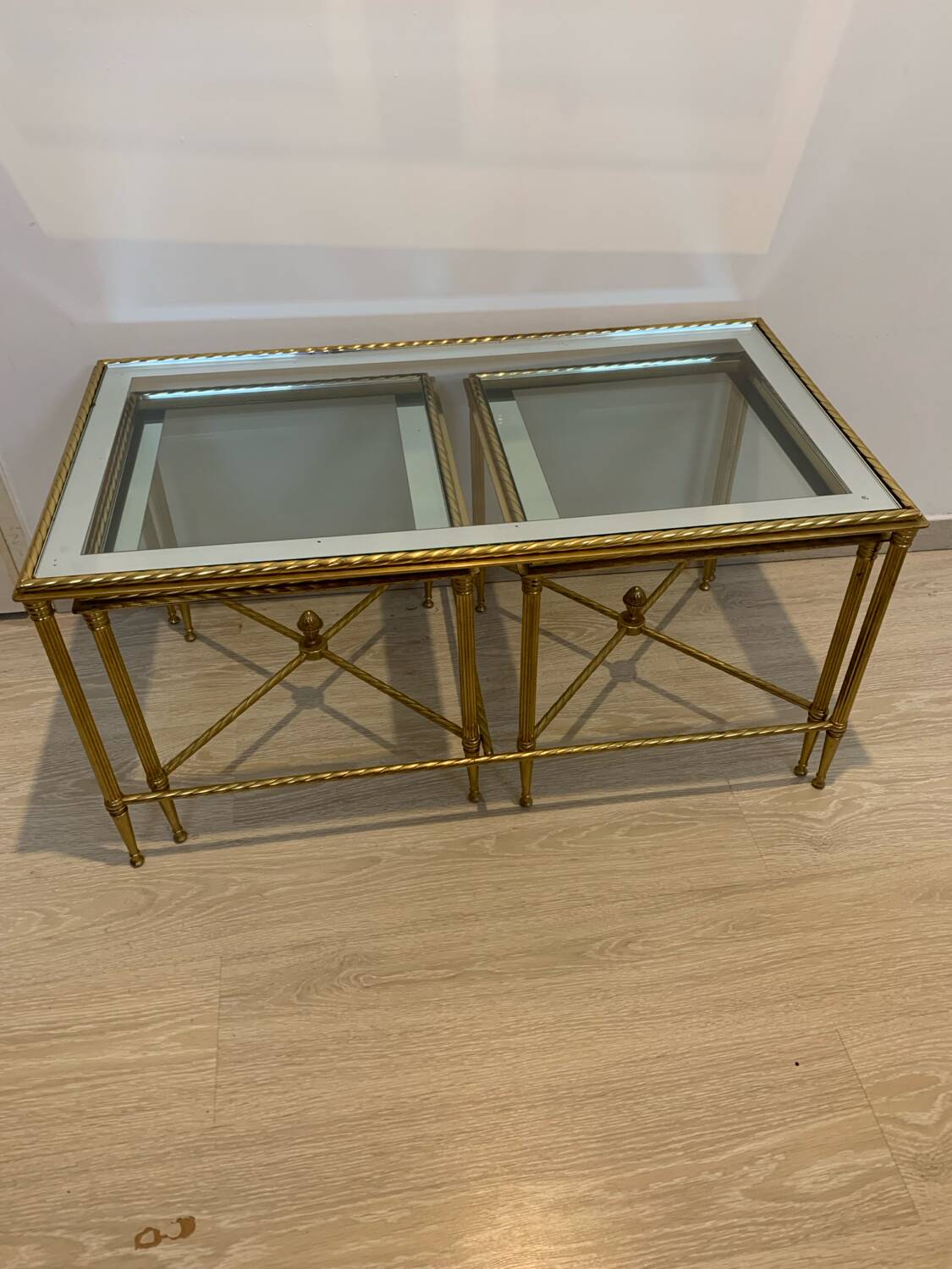 Vintage brass and glass nesting table