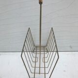 Magazine holder in golden metal and its handle is in bamboo, 1960 vintage