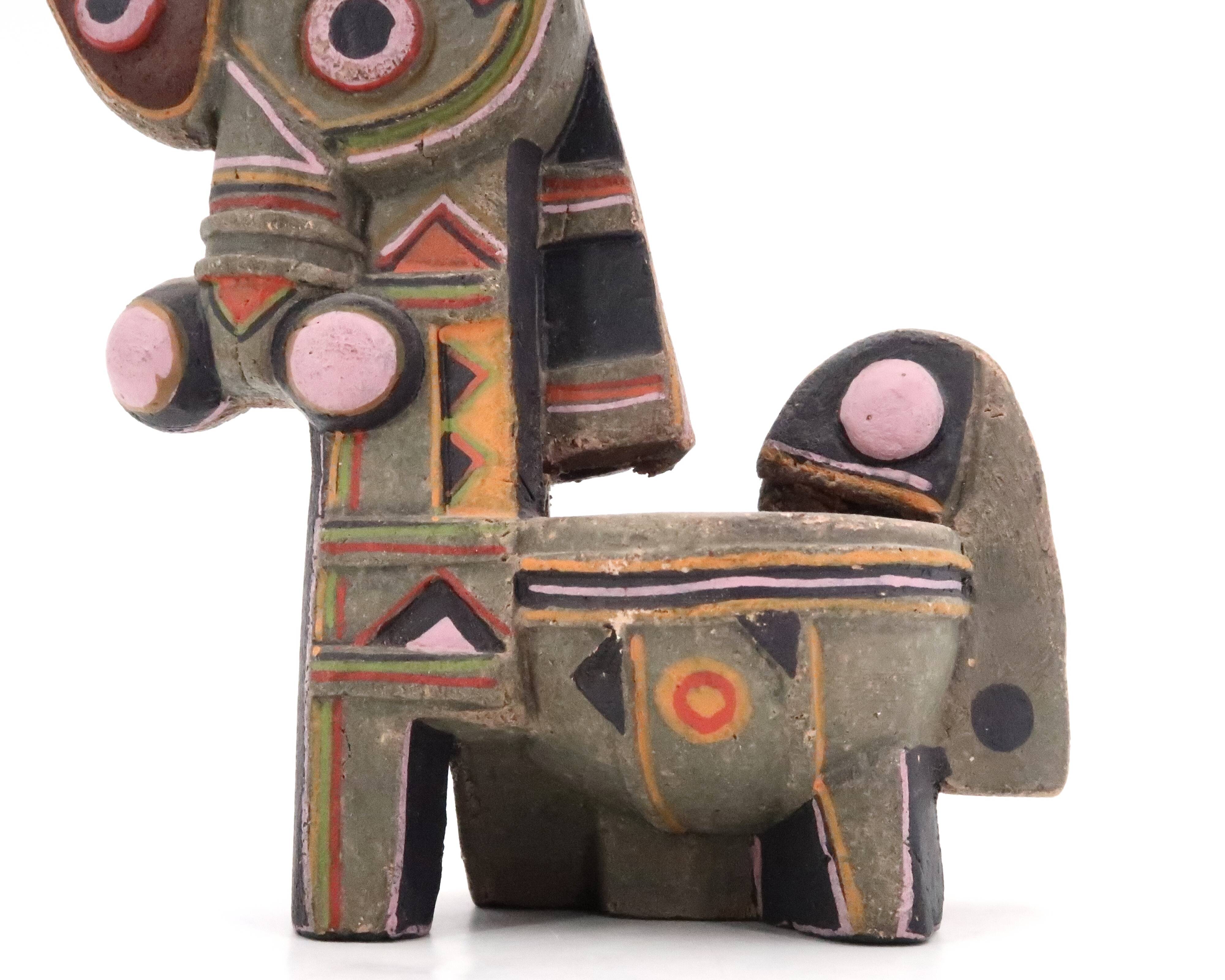 Cubic horse sculpture in painted ceramic, 1970s