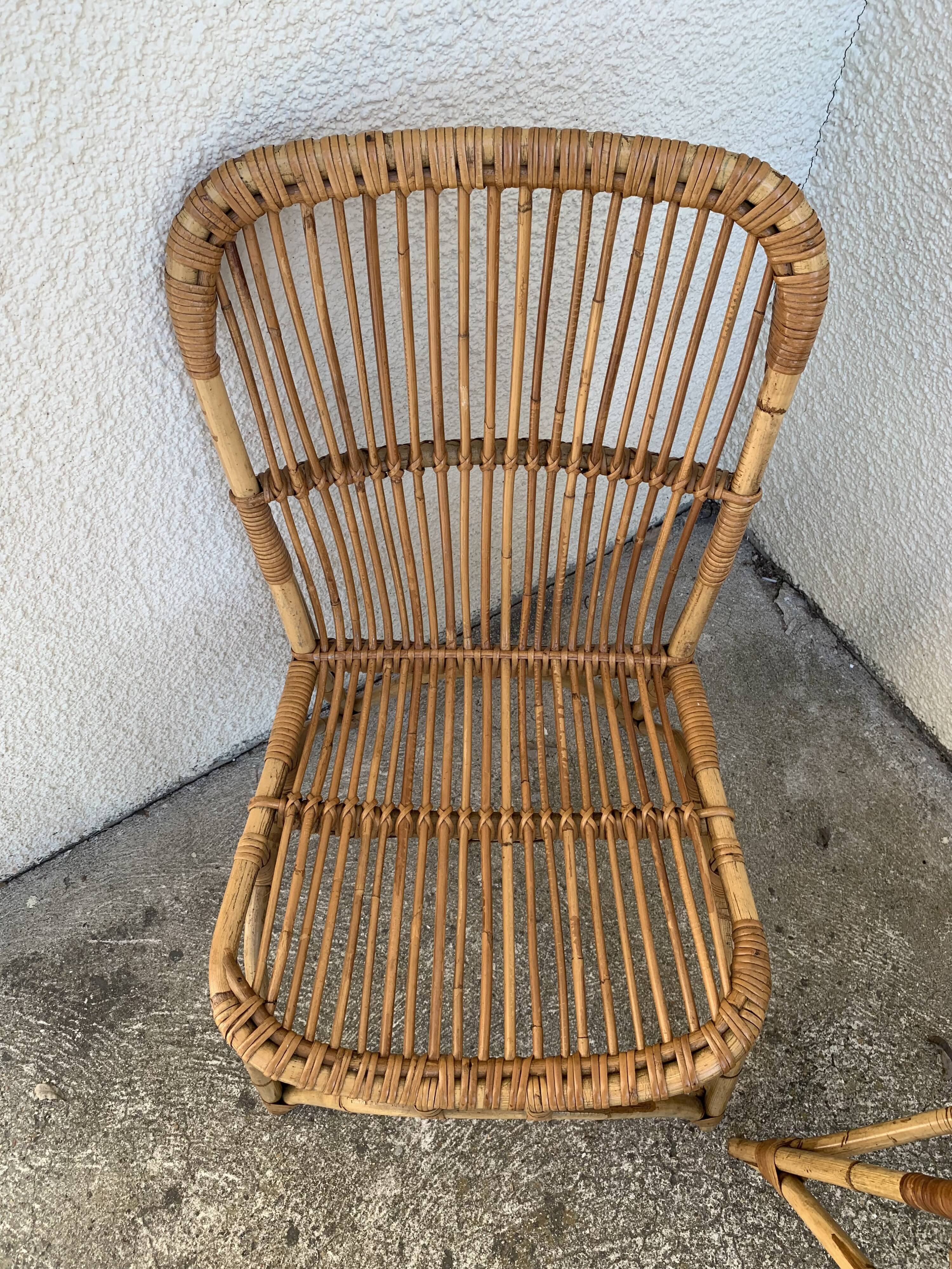 Chair and armchair in vintage rattan 1950