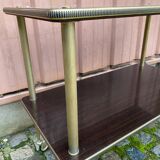 Desserte table roulante en palissandre marron avec pieds en cannelure dorés