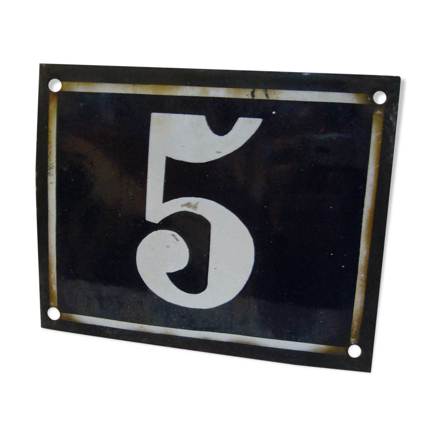 Vintage enamel plate of street number 5