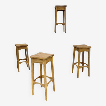 4 tabourets hauts 1960 en bois brut