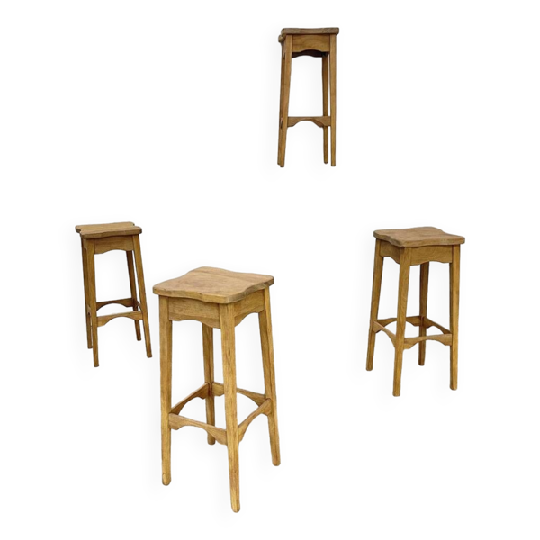 4 tabourets hauts 1960 en bois brut