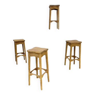 4 tabourets hauts 1960 en bois brut