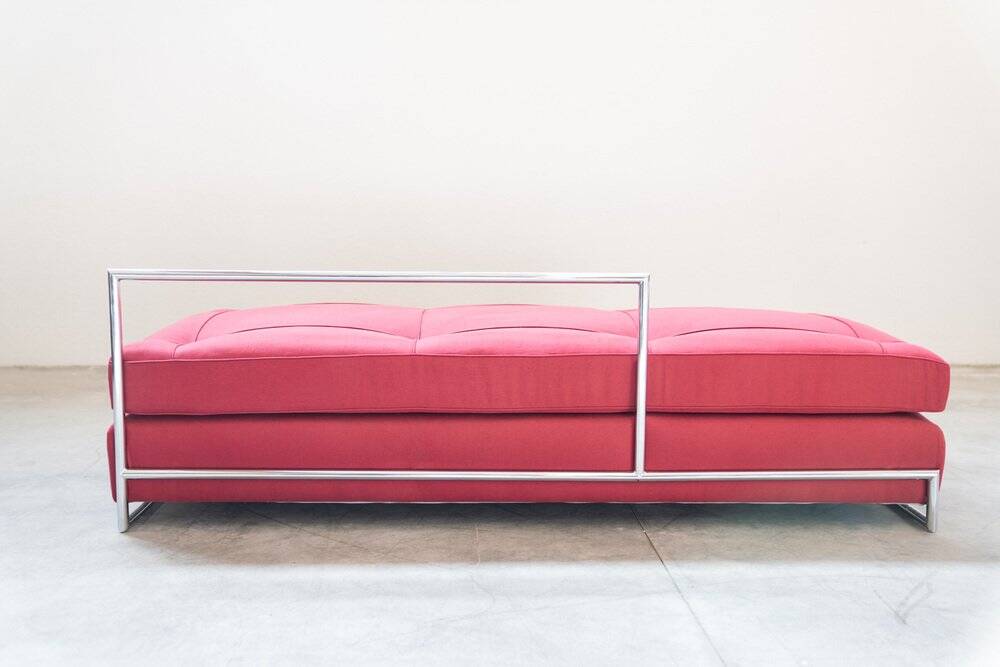 Vintage 1980s Eileen Gray Red Fabric and Metal Daybed