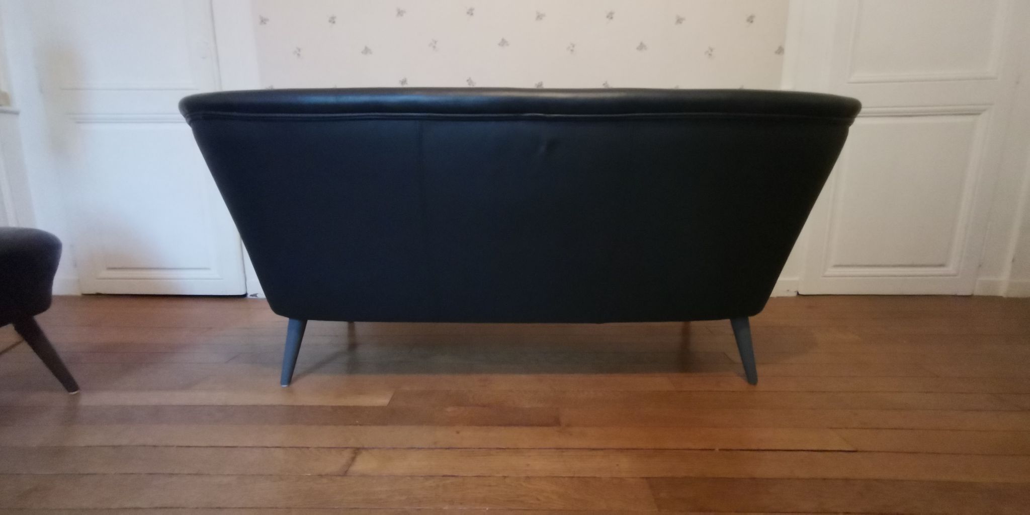 Salon canapé 2 fauteuils chauffeuses cuir noir