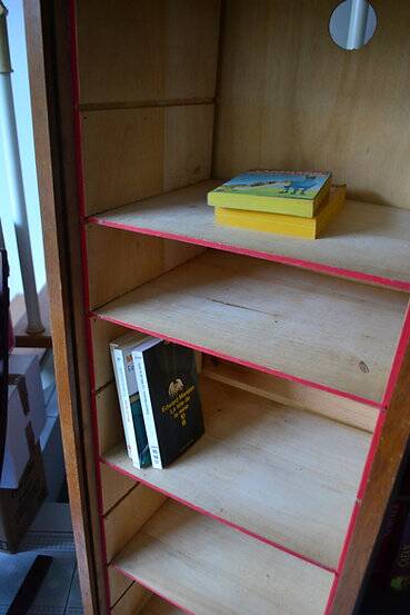 1950s curtain cabinet oak storage unit