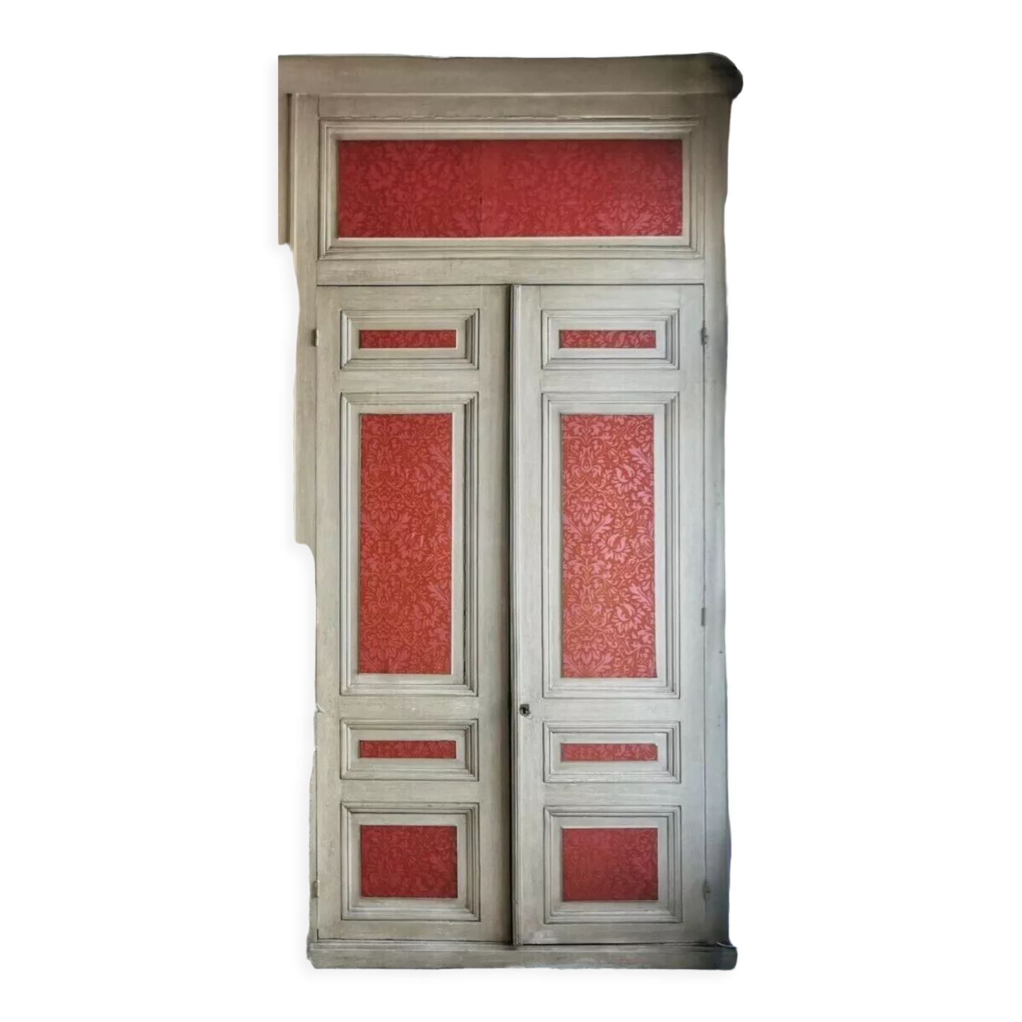 Closet front with double molded doors in patinated wood XX century