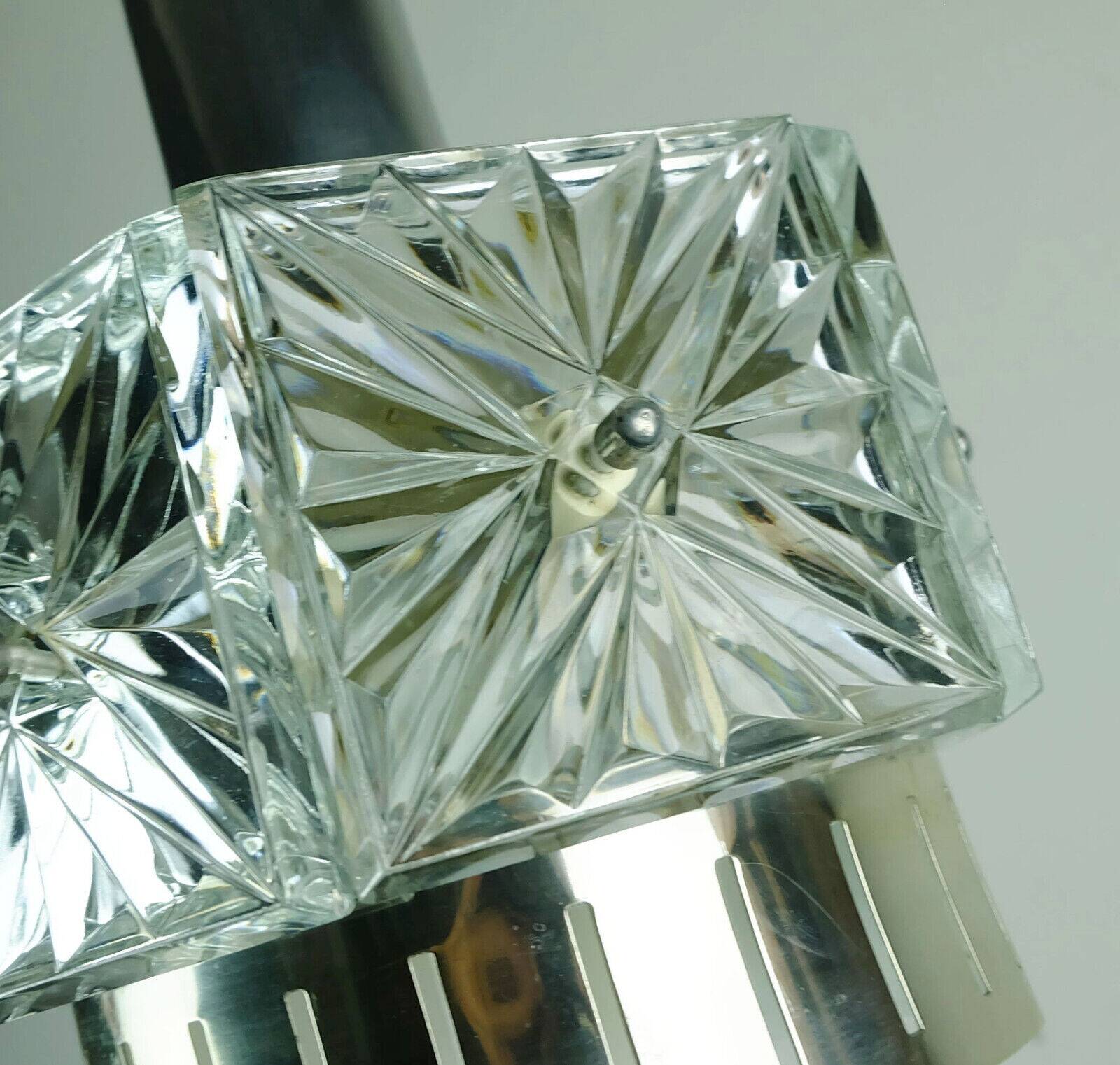 Vintage crystal glass and metal pendant light with 6 glass prisms from the 1960s, 2 available