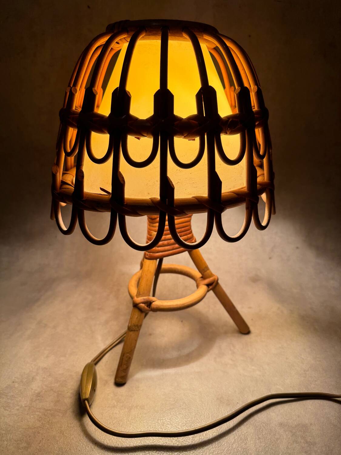Mid-Century French Rattan and Wicker Table Lamps by Louis Sognot, 1960s,