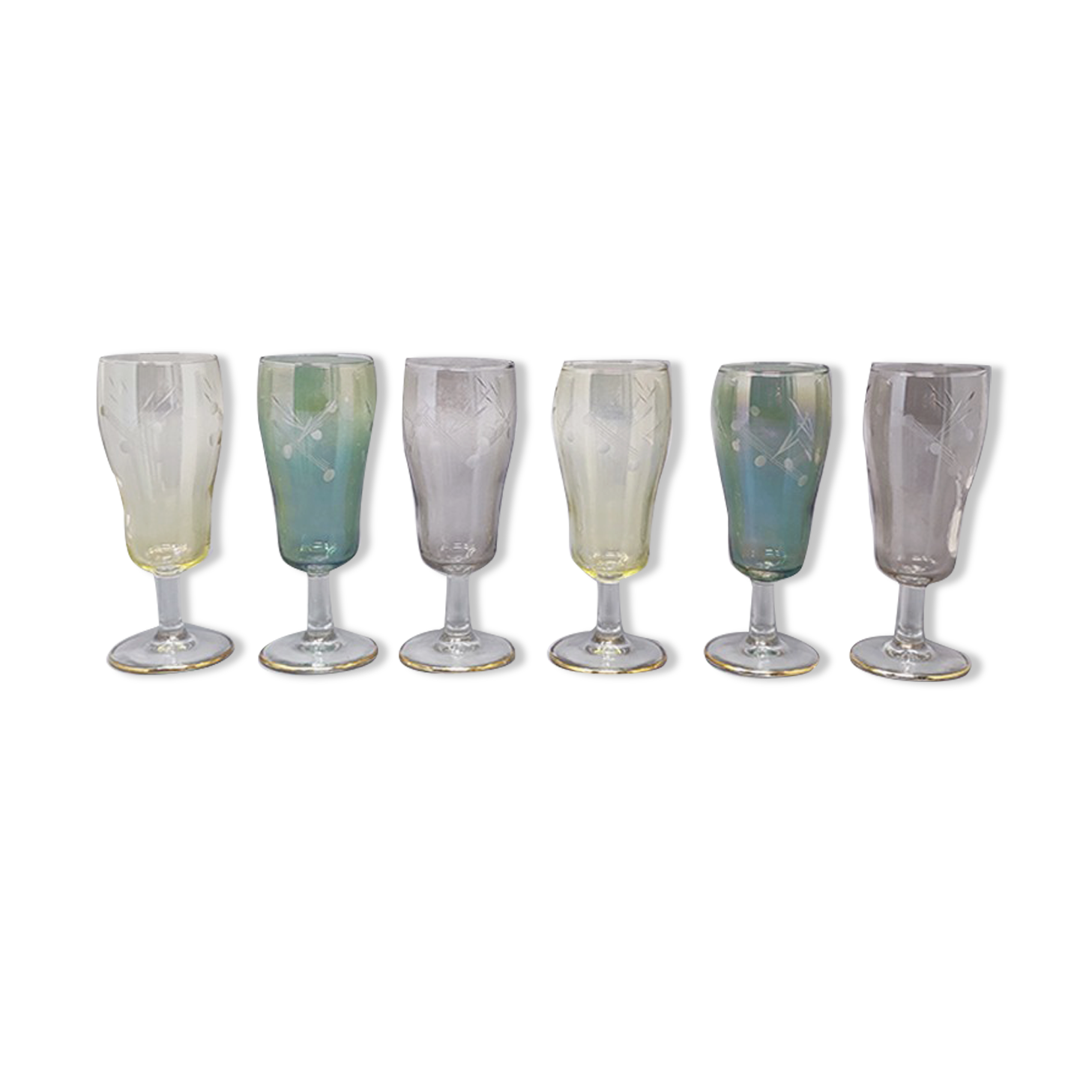 1960s set of six crystal glasses, made in Italy