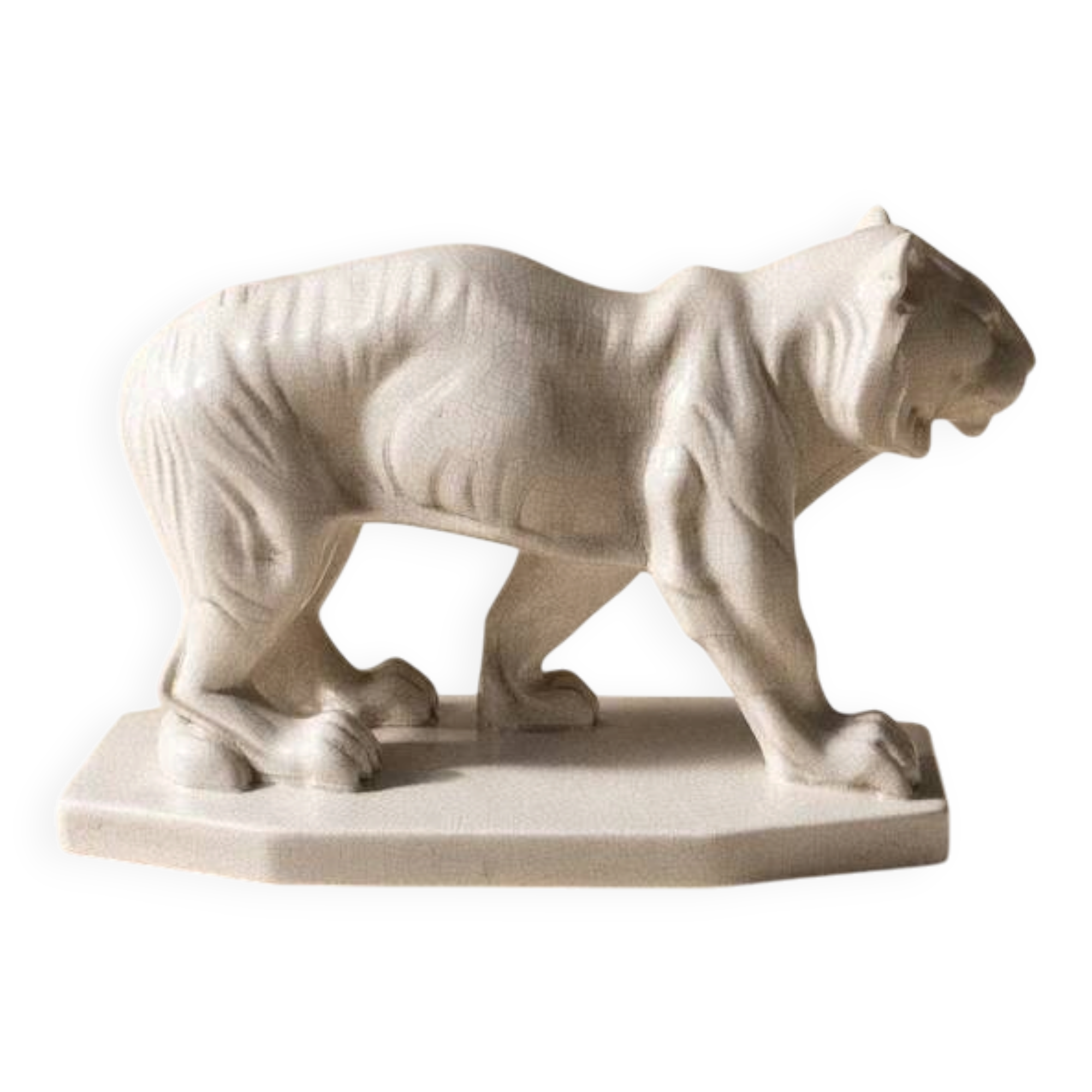 Art Deco Sculpture Walking Tiger - Enamels of La Louvière - circa 1930