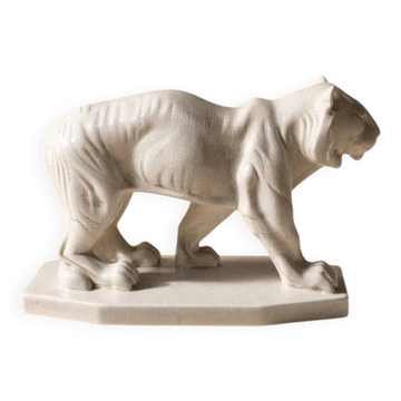 Art Deco Sculpture Walking Tiger - Enamels of La Louvière - circa 1930