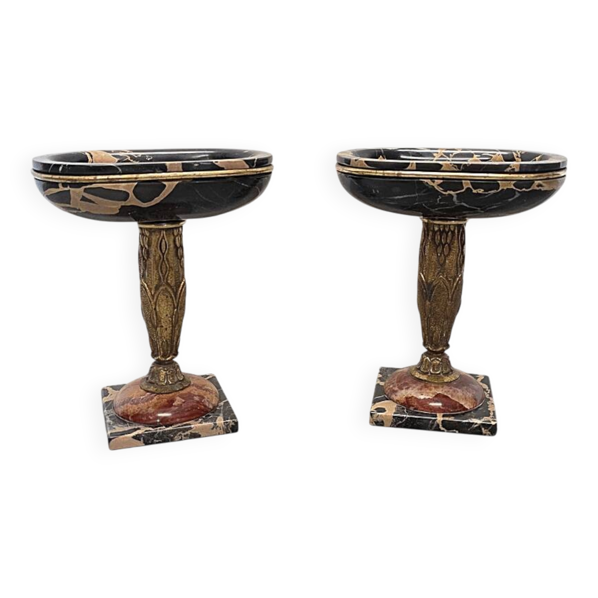 French Art Deco Bowls Of Marble And Bronze, 1920/30s