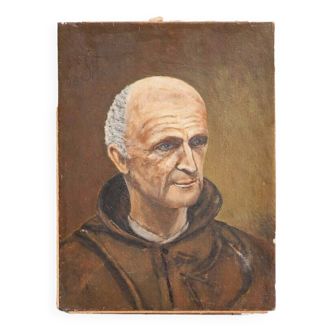 peinture vintage,peinture à l'huile, portrait moine, portrait homme, décoration mural, home decor