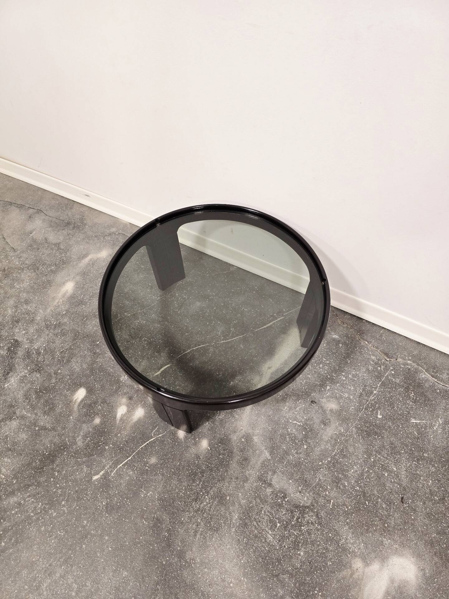 1970s Mid-Century Modern Black Coffee Table with Smoked Glass Top