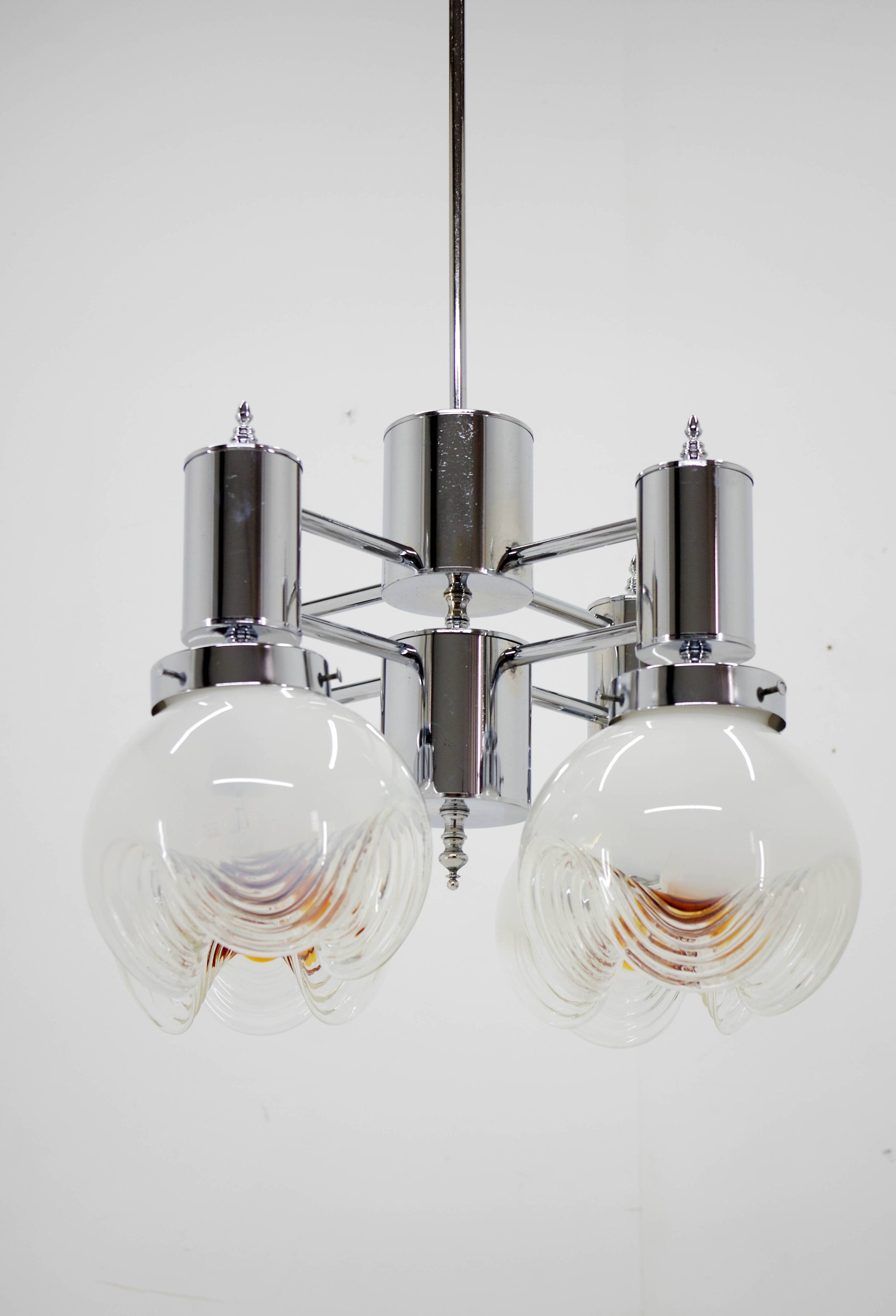 Murano Glass & Chrome Chandelier, Italy, 1970s