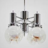 Murano Glass & Chrome Chandelier, Italy, 1970s